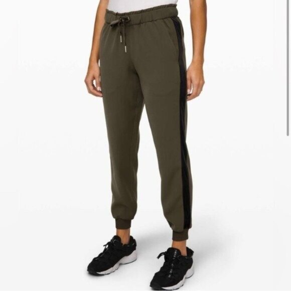 Lululemon Green On the Fly Joggers with Velvet Stripe - Picture 1 of 7